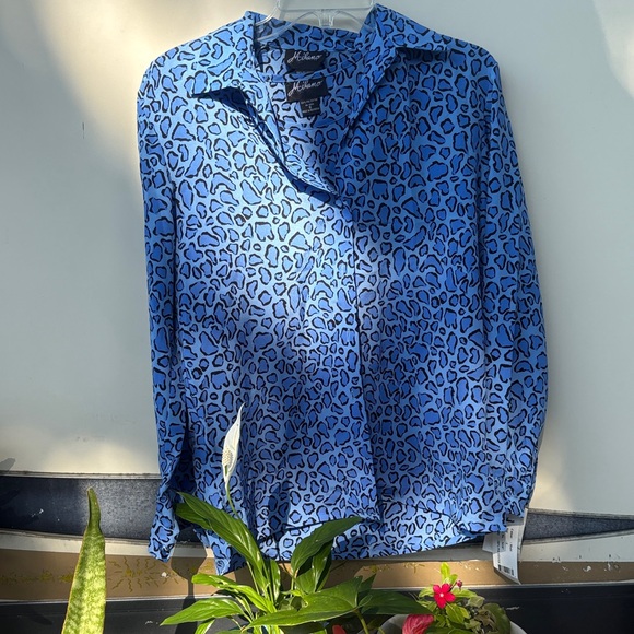 Melissa Tops - Melissa Blue Leopard-Print Button Down Shirt